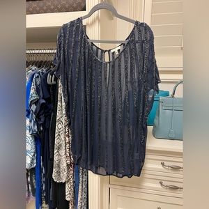 Joie beaded navy silk blouse